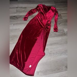Red long sleeve suede dress